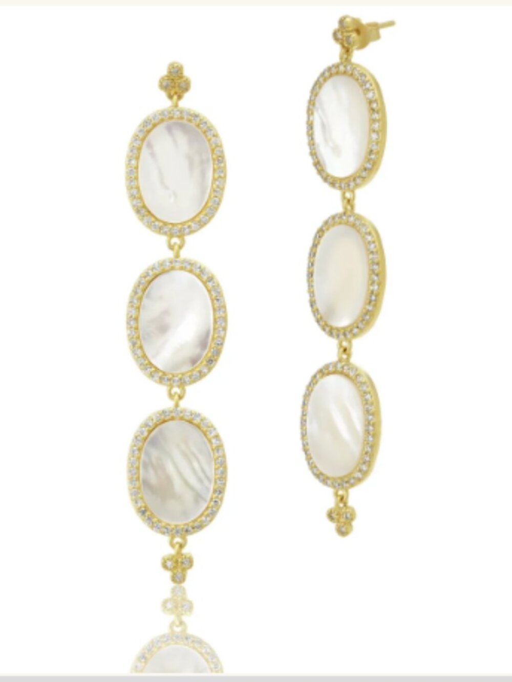 Freida Rothman Triple Oval Flat Mother of Pearl Slice Earrings NWT $295